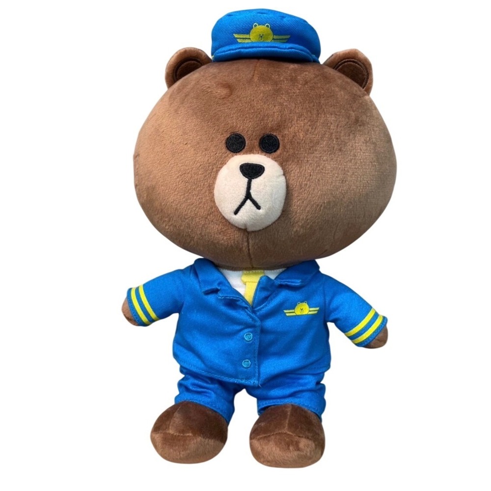 Line Friends Brown Bear Plush Kids Small Brown Excellent‎ Pilot Uniform Hat